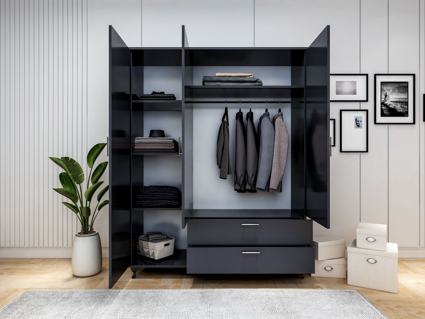 WARDROBE THREE DOOR WITH DRAWERS AND MIRROR