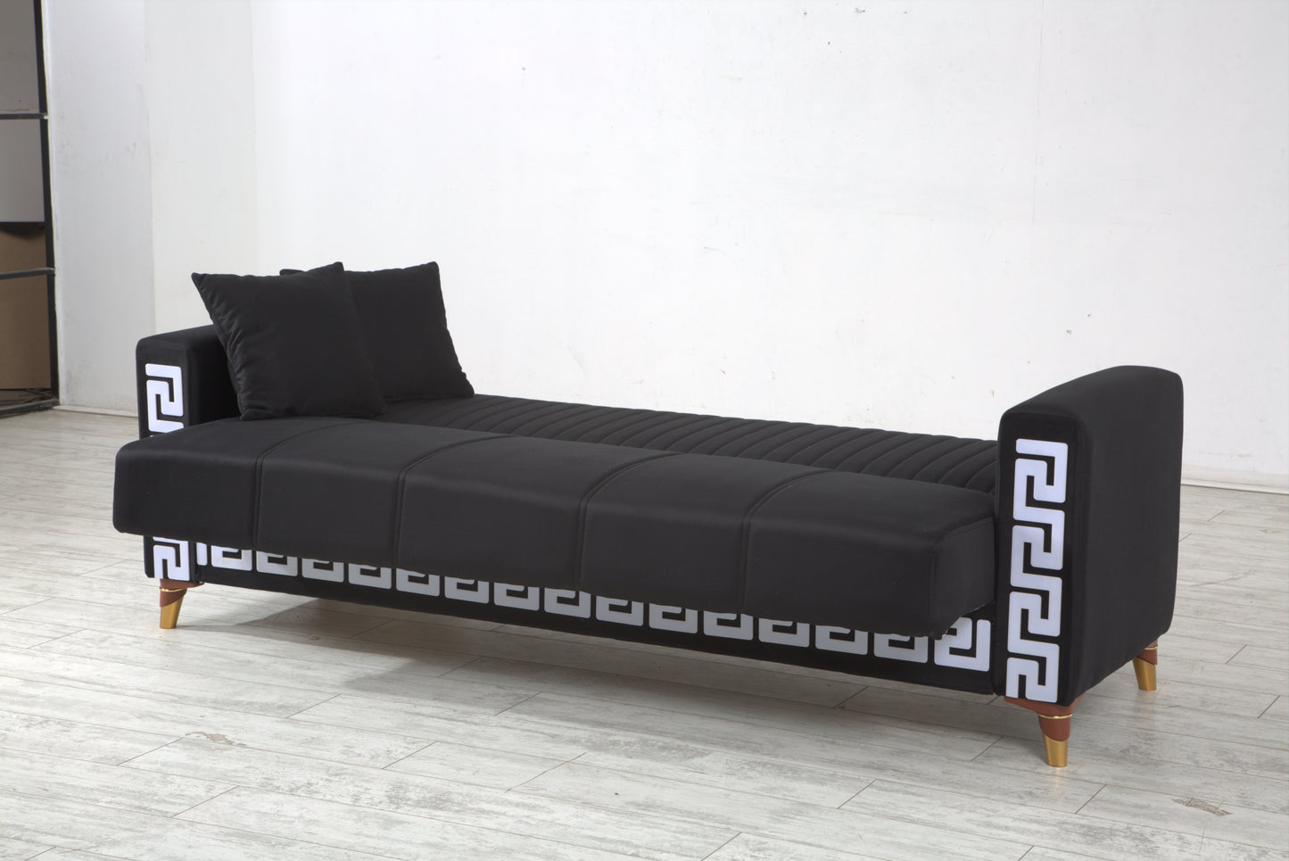 3 SEATER SOFA WITH BLACK AND WHITE PATTERN