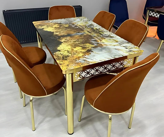 choclate gold luxury dinning table set