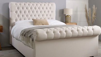 Luxury Cream Sleigh Bed – Upholstered Tufted Headboard | Elegant & Comfortable